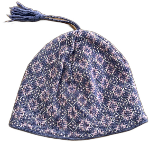 VTG Nordic Fair Isle Wool Tassel Beanie Purple Knit Ski Hat Winter Y2K Aesthetic - Picture 2 of 5
